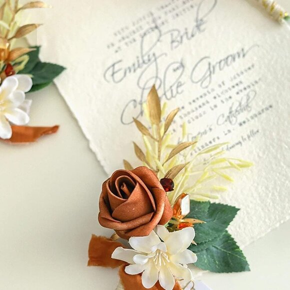 Set of 6 Terracotta Wedding Boutonniere for Men Artificial Flowers for Wedding G - Picture 6 of 9